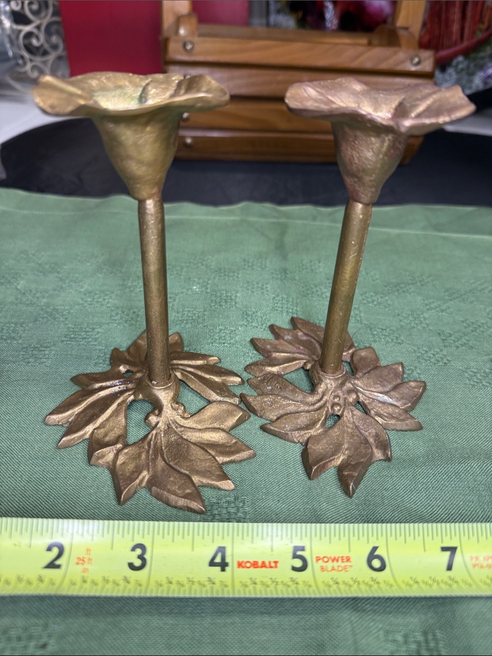 Vintage Brass leaf and flower candle sticks